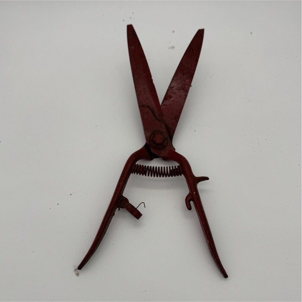 Vintage Red Spring-Loaded Steel Pruning Shears Snips, 5 in Blade